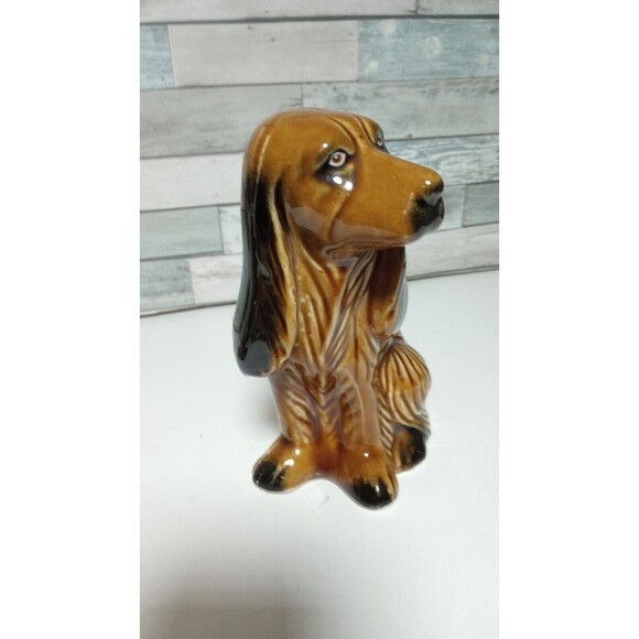 Vintage Ceramic Sitting Dog Spaniel Hound Figurine Brazil MSC Handcrafted Brown - Picture 6 of 8